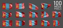 A Lot Of Various Images Of Mongolia Flag Isolated On Grey Background - 3D Illustration Of Object