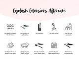 Fototapeta Boho - Eyelash extensions aftercare instructions, lashes icons