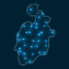 Fototapete - Isla de Providencia network map. Abstract geometric map of the island. Digital connections and telecommunication design. Glowing internet network. Superb vector illustration.