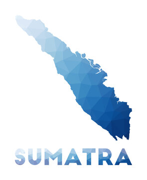 Low poly map of Sumatra. Geometric illustration of the island. Sumatra polygonal map. Technology, internet, network concept. Vector illustration.