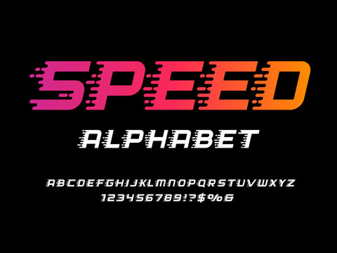 Speed style alphabet design with uppercase, numbers and symbol