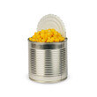 canned corn in a tin can isolated on white