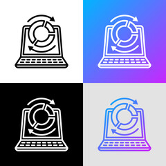 Wall Mural - Data analysis thin line icon, open laptop and diagram with arrows. Modern vector illustration.