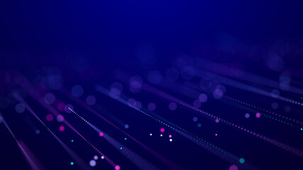 Fototapete - Digital background with movement of glowing particles. Complex technologies of big data. 3D rendering.
