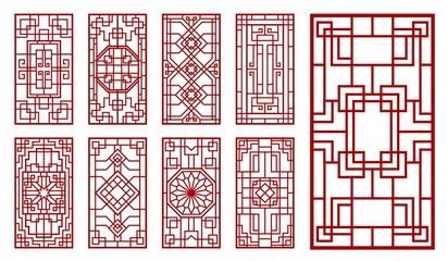 asian window and door ornaments. korean, chinese and japanese patterns. oriental vintage vector wall