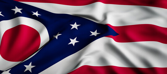 Wall Mural - Waving flag concept. National flag of the US State of Ohio. Waving background. 3D rendering.