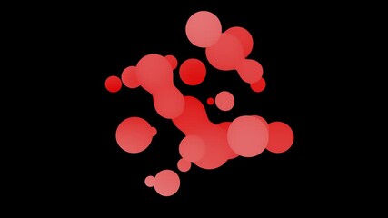 Wall Mural - 3D animation of Abstract smooth liquid shape.4k seamless loop 3D animation. Smooth animation of bubbles, metaball with inner glow. alpha matte isolated on black background. erythrocytes,red blood cell
