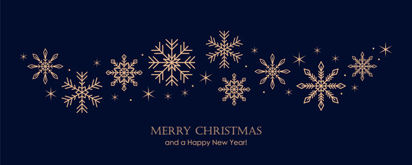 snowflakes and stars border isolated on blue background