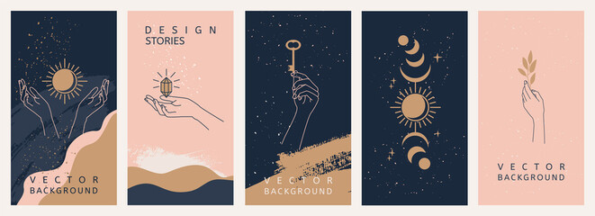 Wall Mural - hand drawn vector collection of astrology and mystical stories templates or banner