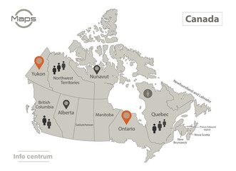 Wall Mural - Canada map, individual regions with names, Infographics and icons vector