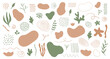Organic shapes, spots, plants, lines. Vector set of trendy abstract hand drawn earth tone elements for graphic design