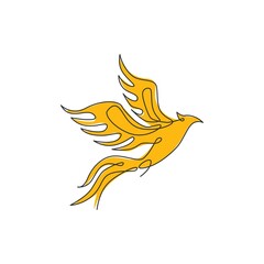 Poster - One single line drawing of luxury phoenix bird for company logo identity. Business corporation icon concept from animal shape. Trendy continuous line vector draw graphic design illustration