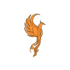 Poster - single continuous line drawing of flame phoenix bird for corporate logo identity. company icon conce