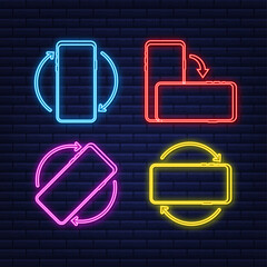 Poster - Rotate smartphone isolated icon. Neon icon. Device rotation symbol. Turn your device. Vector illustration