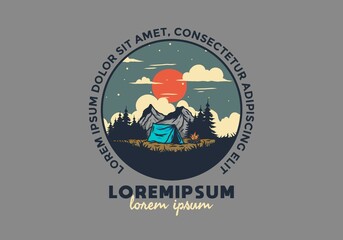 Wall Mural - illustration drawing of overnight camping