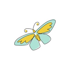 Poster - One single line drawing of beautiful butterfly for company logo identity. Salon and spa healthcare business icon concept from cute animal shape. Continuous line draw graphic design vector illustration