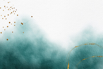 Wall Mural - blue watercolor abstract background with gold element