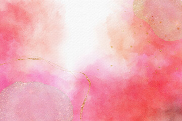 Wall Mural - bright pink watercolor abstract background with gold elements