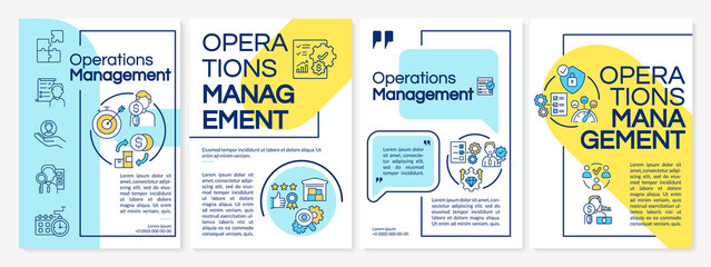 Operations management color brochure template. Monitoring production. Flyer, booklet, leaflet print, cover design with linear icons. Vector layout for presentation, annual reports, advertisement pages