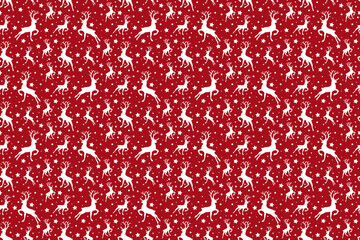 Wall Mural - Christmas wrapping paper with reindeers and stars. Xmas background. Vector