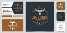 Texas Longhorn, Country Western Bull Cattle Vintage Label Logo Design. Logo Design And Business Card