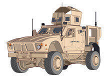 Mine Protected Ambush Resistant (MRAP) Vehicle Military Machine Detailed Vector Illustration