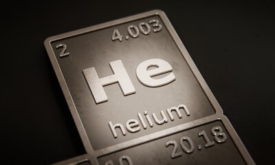 Fototapete - Highlight on chemical element Helium in periodic table of elements. 3D rendering