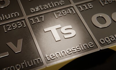 Fototapete - Highlight on chemical element Tennessine in periodic table of elements. 3D rendering