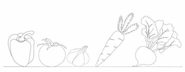 Wall Mural - one continuous line drawing vegetables, vector, isolated