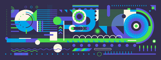 Poster - abstract geometric composition in modish style with various colorful shapes. vector illustration.