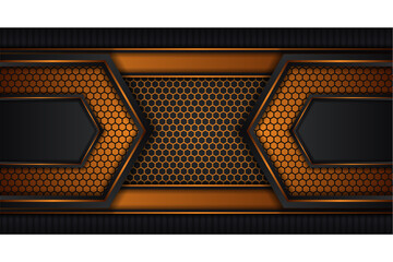 Poster - Black and gold Abstract Background with hexagon pattern and with black stripes luxury dynamic modern abstract vector background for presentation, report, abstract luxury cover. Paper style