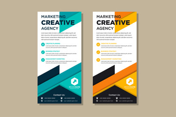 Wall Mural - Set of Blue Business Roll Up Banner flat design template ,Abstract blue and orange colors. Geometric banner design Vector illustration template set.