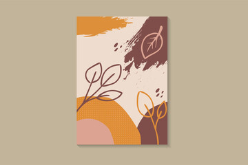 Poster - Abstract terrazzo style background set with pastel color hand drawn geometric and brush shapes. Tropical leaves silhouettes. Works for decoration wall prints or book cover or flyer or menu design.
