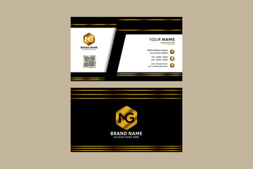 Poster - Creative rectangle business card design. horizontal layout use combination gold, white and gold colors of identity card template. 