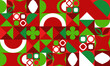 © hockey_mom - Bright red and green geometric background. Mosaic of figures of a square, triangle, circle. Banner for promotion, advertising, messages. Rectangular vector illustration.