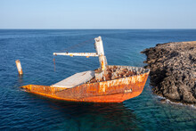 Shipwreck Of Nordland At Seaside Of Village Diakofti Kythira Island Greece.