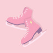 Pair of pink figure skates. Women's ice skates vector.