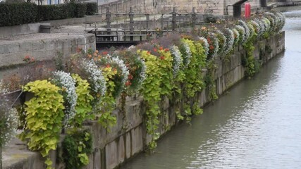 Wall Mural - Narbonne, Aude, Languedoc, Occitanie : fleurissement de l'écluse du canal de la Robine, en centre-ville.