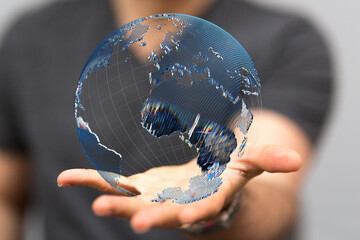Poster - Global network concept. World map point. Global network planet Earth. 3D rendering.