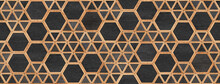 Seamless Wooden Background. Black And Brown Wooden Wall With Triangular And Hexagonal Pattern. 