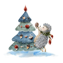 Christmas Card With Cute Hedgehog