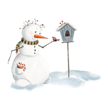 Christmas Illustration With Funny Snowman.