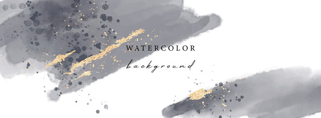Wall Mural - Vector watercolor universal background with gold glitter	