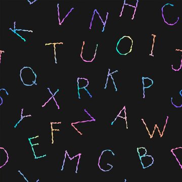 Seamless black pattern with simple rainbow latin letters