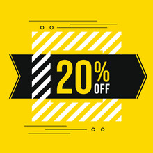 20% Off Sale. Discount Price. Discounted Special Offer Announcement. Black, Yellow And White Color Conceptual Banner For Promotions And Offers With 20 Percent Off.