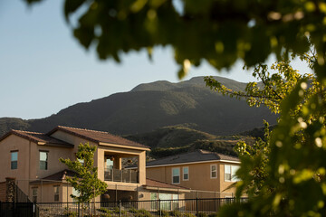 Wall Mural - Late afternoon view of a neighborhood in Corona, California, USA.