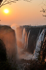 Sunset over Victoria Falls.