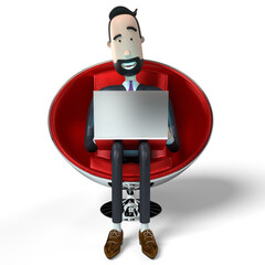 Poster - Handsome cartoon businessman working on a laptop - 3D illustration