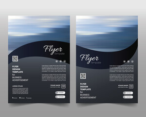 Modern poster flyer brochure cover design template. Graphic design layout with blue and grey wavy shapes and space for a photo. 2 in 1 vector