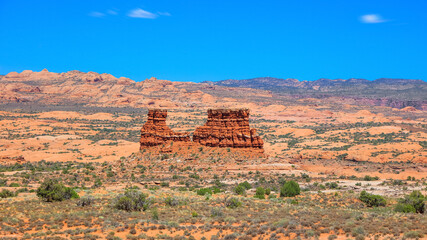 Canvas Print - Red rock formations at Arches national park from Lasalle view point